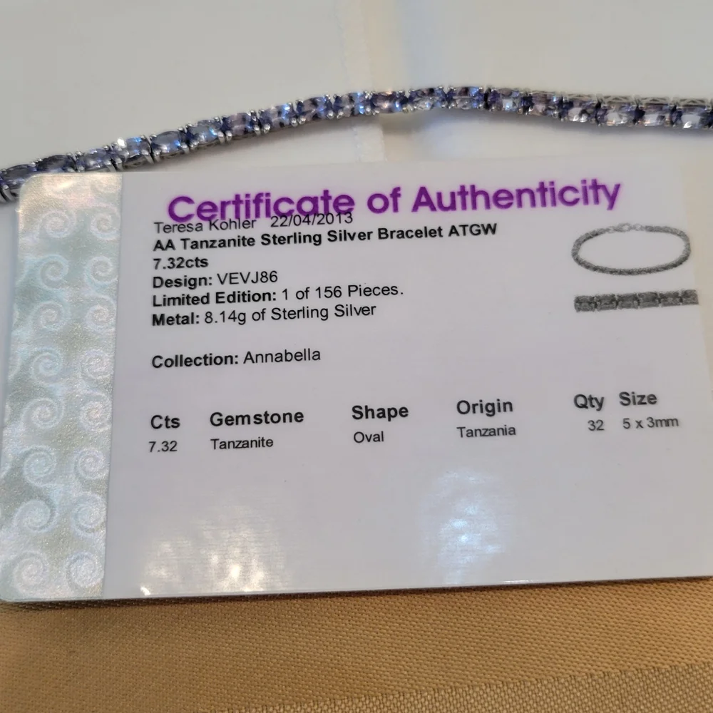 Elegant AA Tanzanite Sterling Silver Tennis Bracelet - Picture 7 of 7
